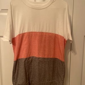Multi-Colored Short-Sleeve Top, With Pockets